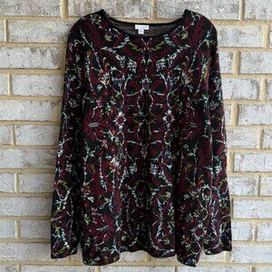 J. Jill Long Sleeve Round Neck Multicolor Floral Abstract Sweater Women's Size L